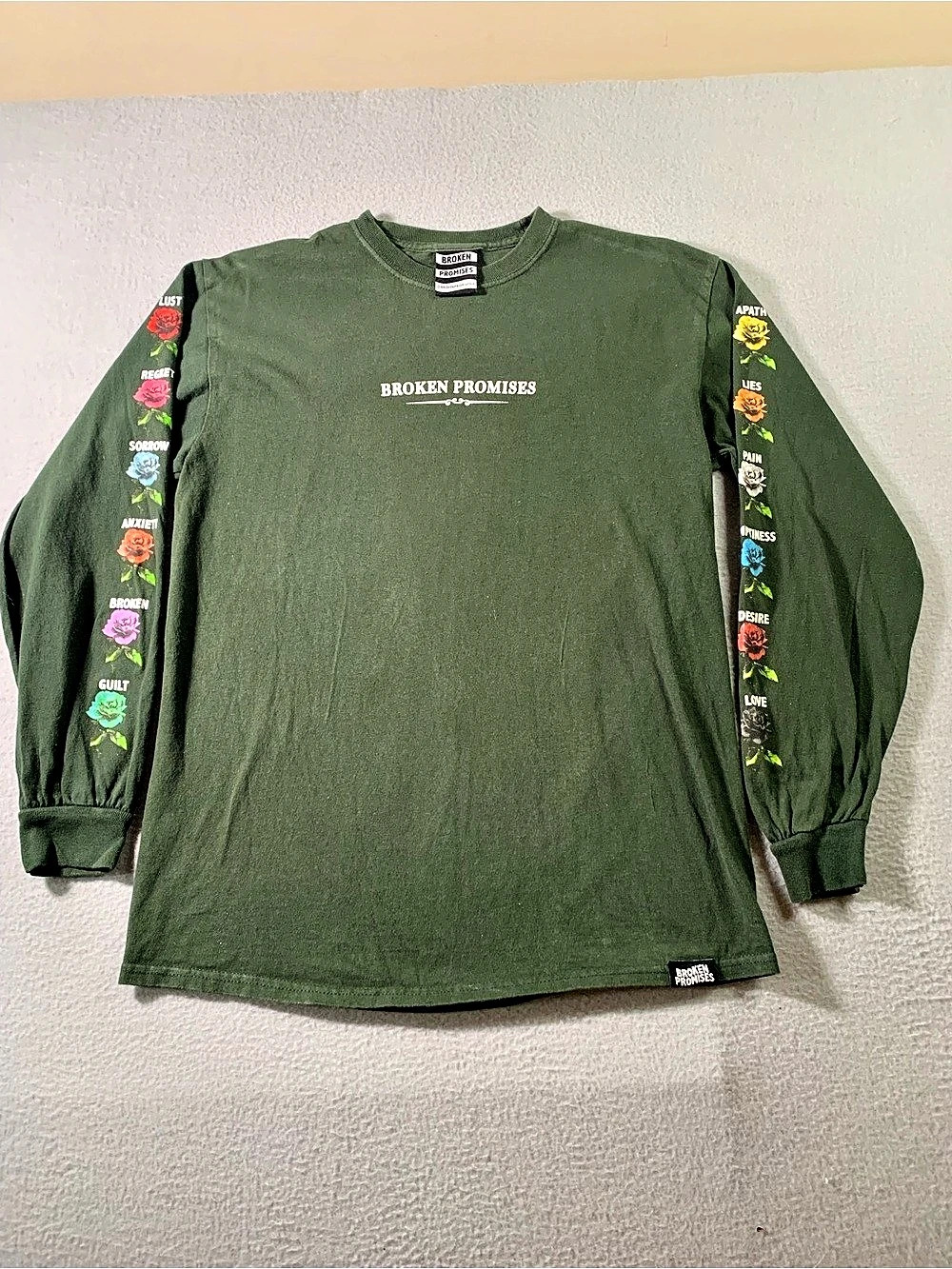 Broken Promises Long Sleeve Tee Floral Green Size Medium
